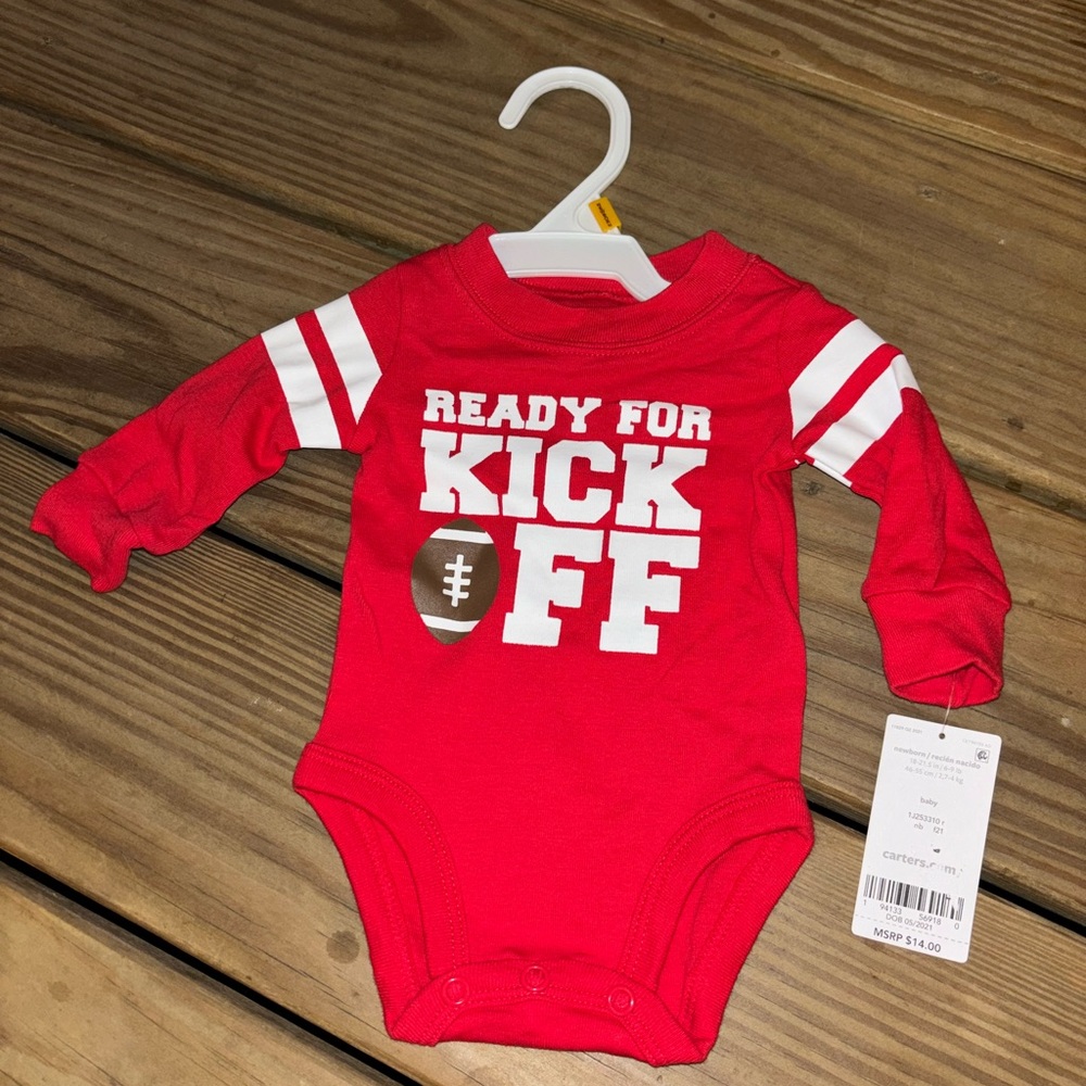 NWTCarter's Red Football Theme Baby Bodysuit